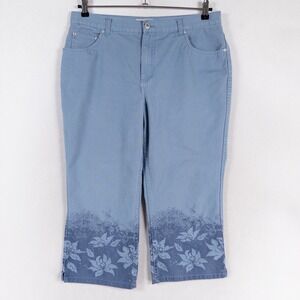 Vtg Faded Glory Capri Jeans Womens 16 Blue Floral Stencil Print Y2K Kick Flare